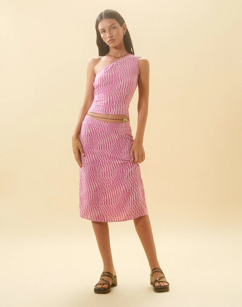 Bayan One Shoulder Top in gewelltem Polka Lila