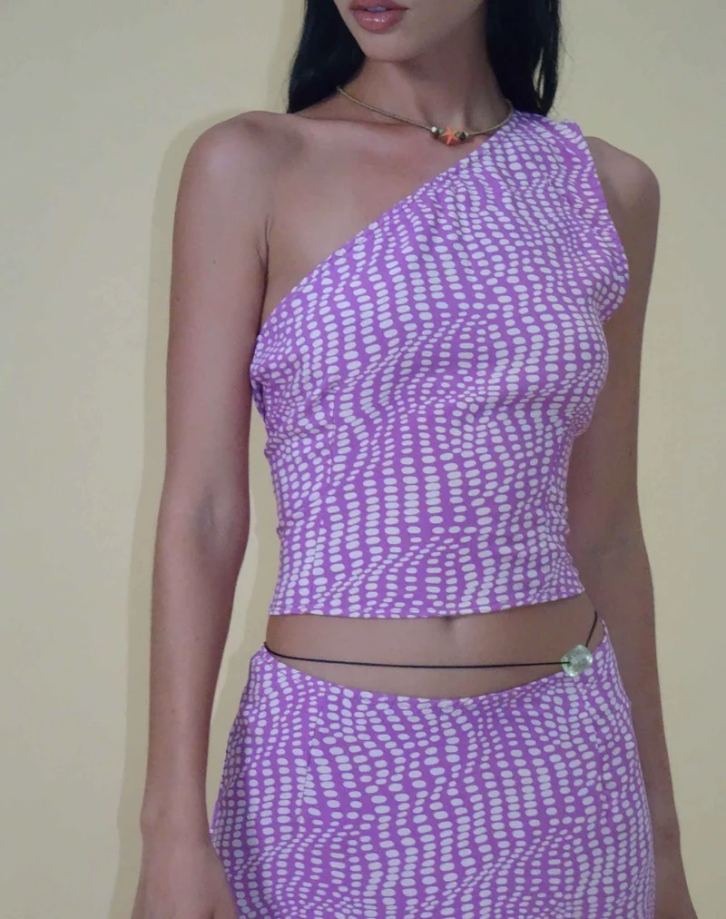 Bayan One Shoulder Top in gewelltem Polka Lila
