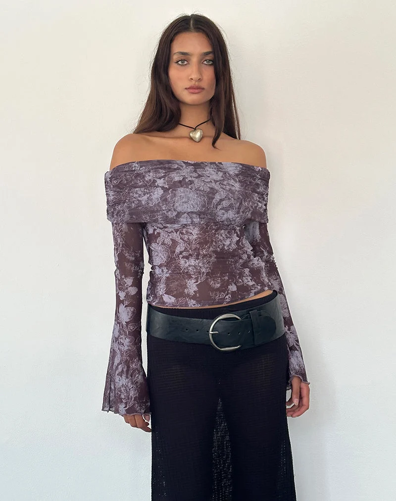 Noelle Bardot Top in Botanic Sketch Violett