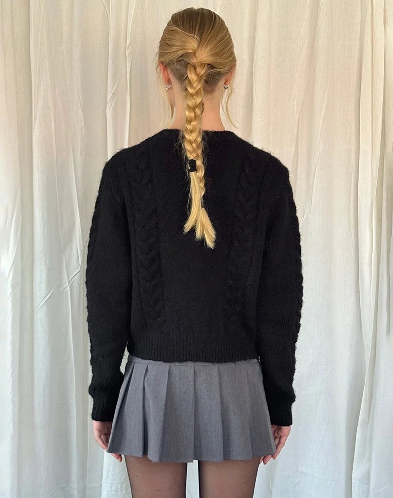 Abelia Strickjacke aus Kabelstrick in Schwarz