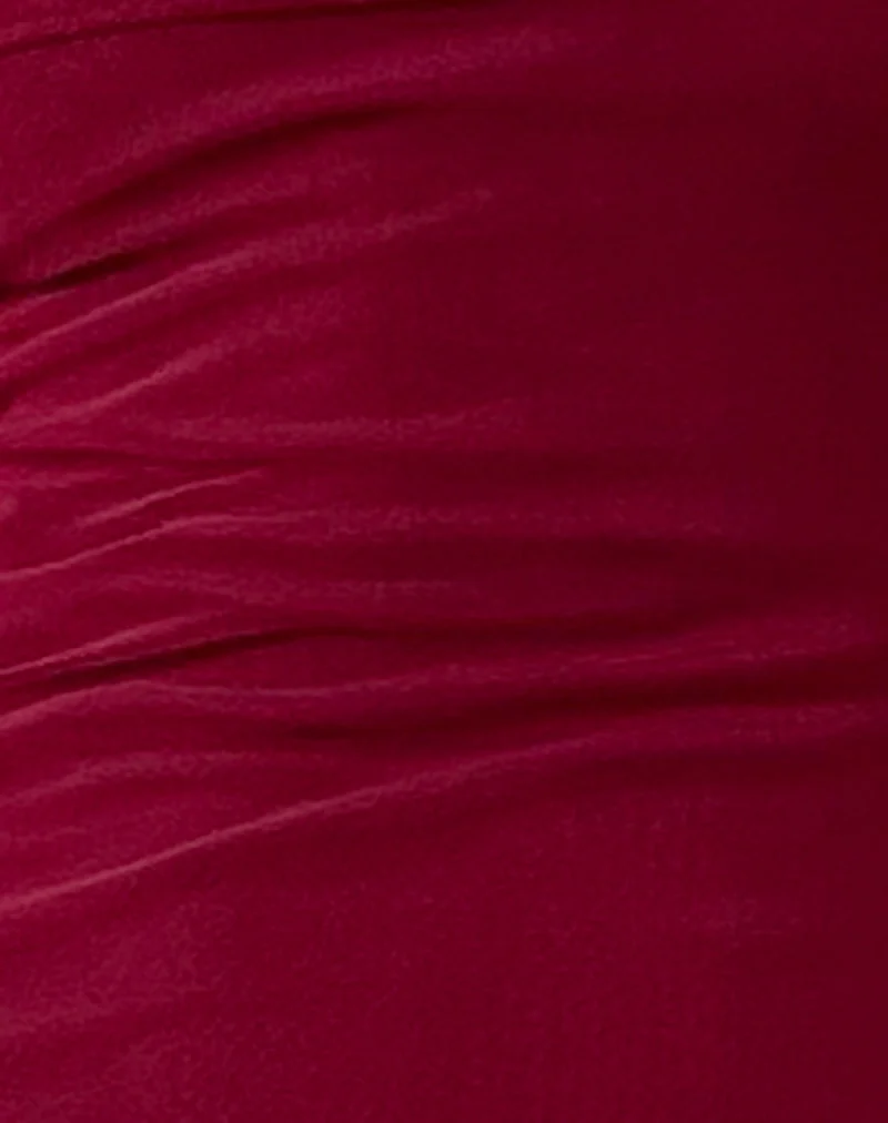 Tarna Bardot Maxikleid aus Mesh Burgundy