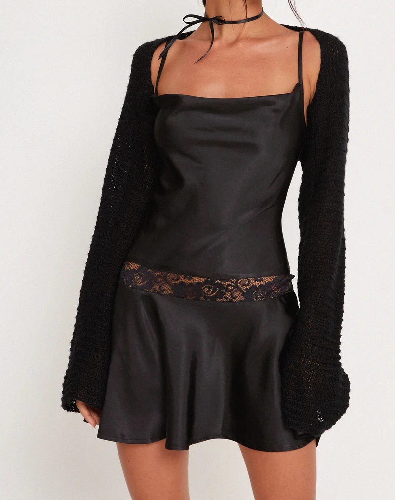 Tahira Mini-Slipkleid aus Satin Schwarz