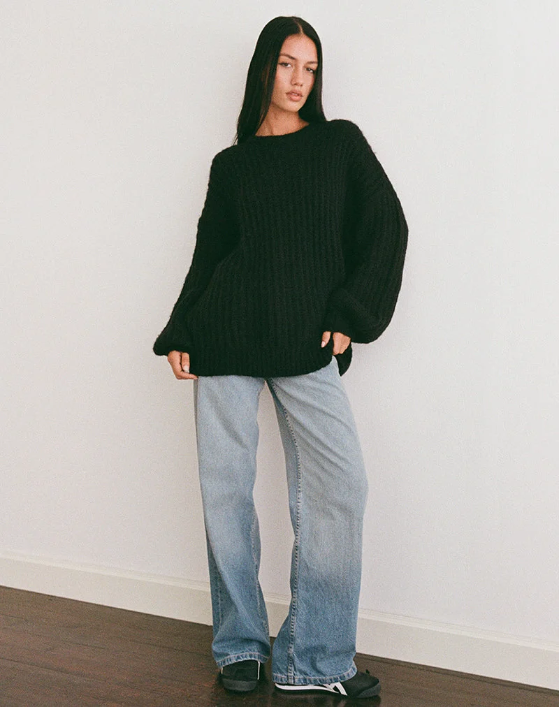 Daren Gestrickter Pullover in Übergröße in Schwarz