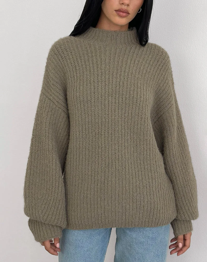 Viola Oversized Strickpullover in Hell-Olive