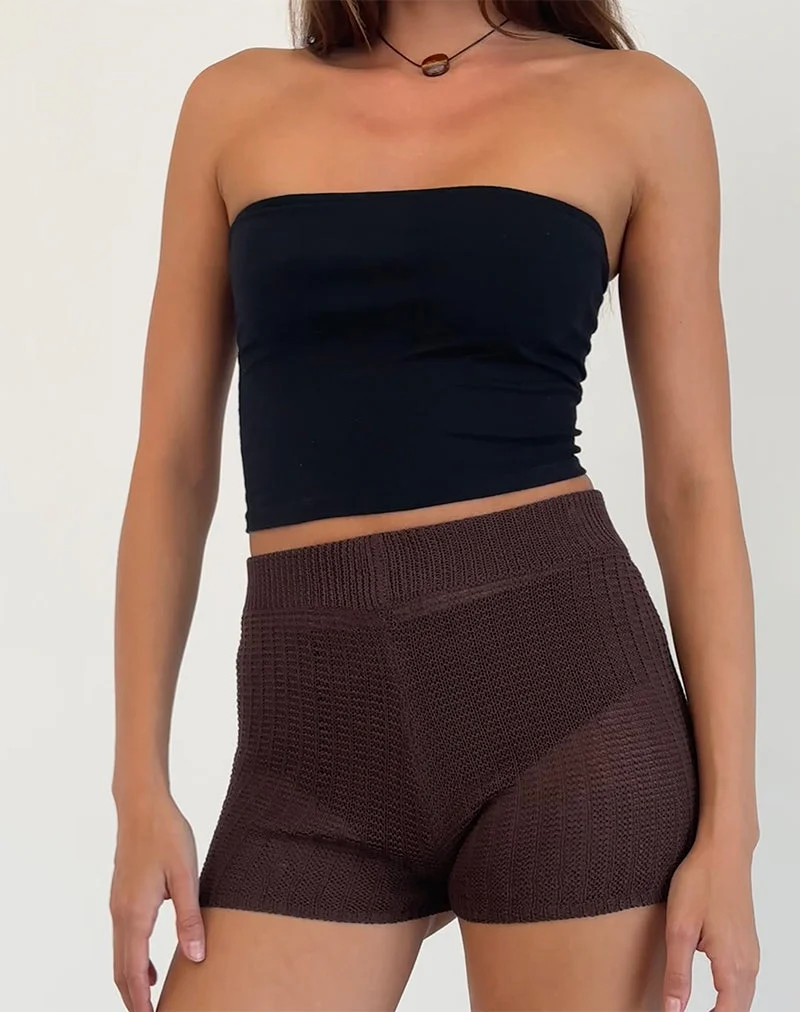 Alina Micro Short aus breitem Rippenstrick Braun