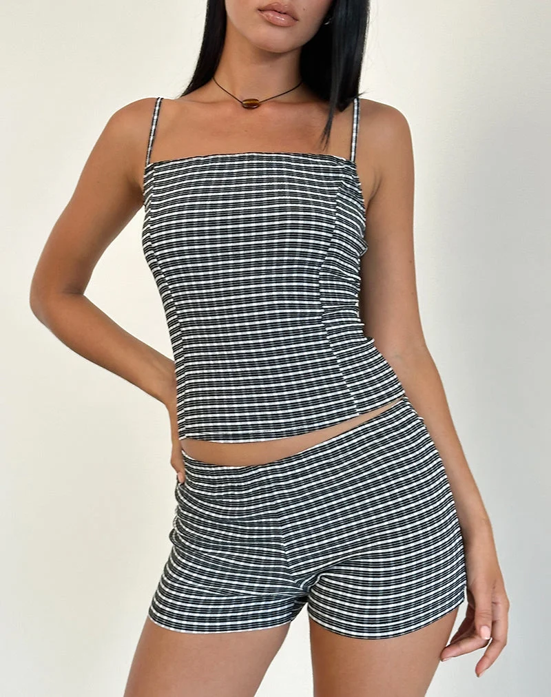 Totori Top aus Crinkle Check Schwarz Grau