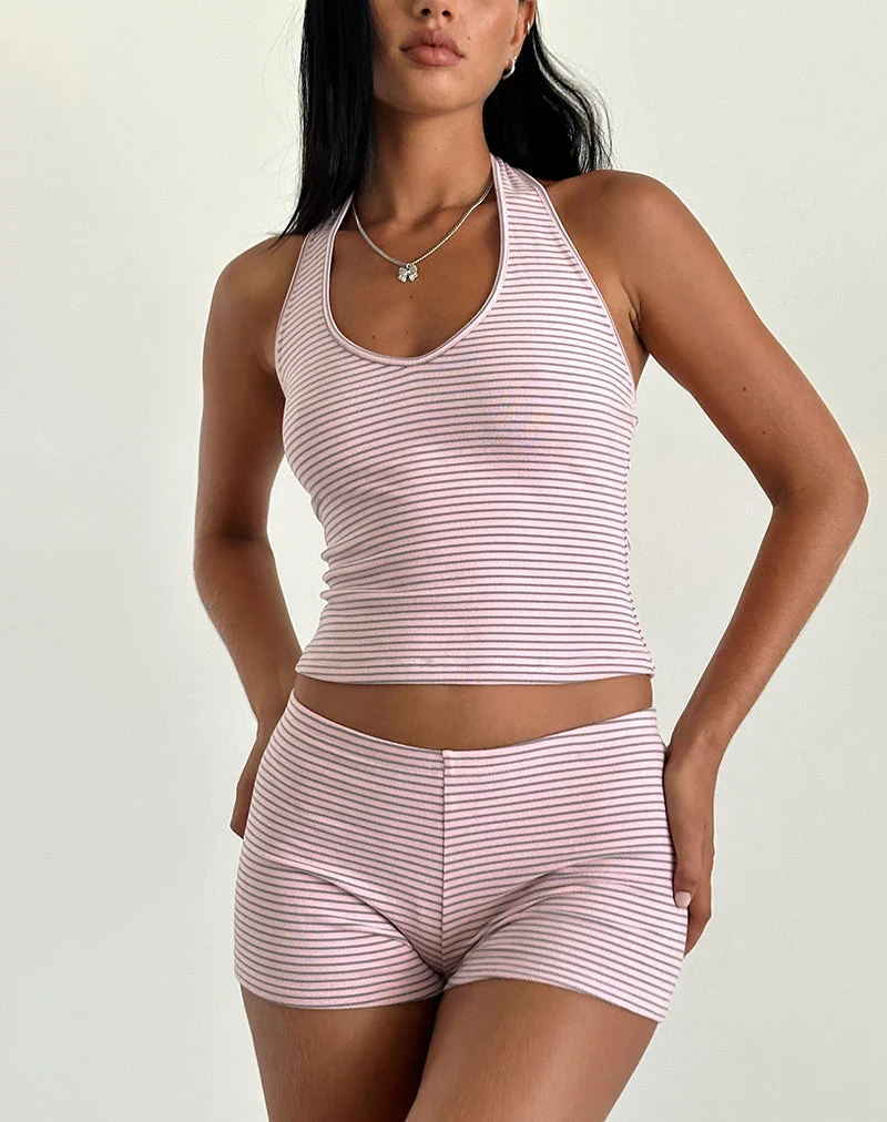 Jules Neckholder-Top in Rosa und Grau aus gestreiftem Jersey
