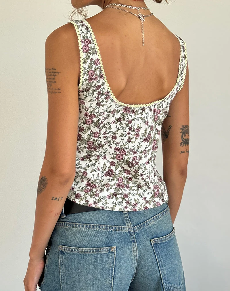 Esau Tie Front Top in Vintage Bloom Elfenbein