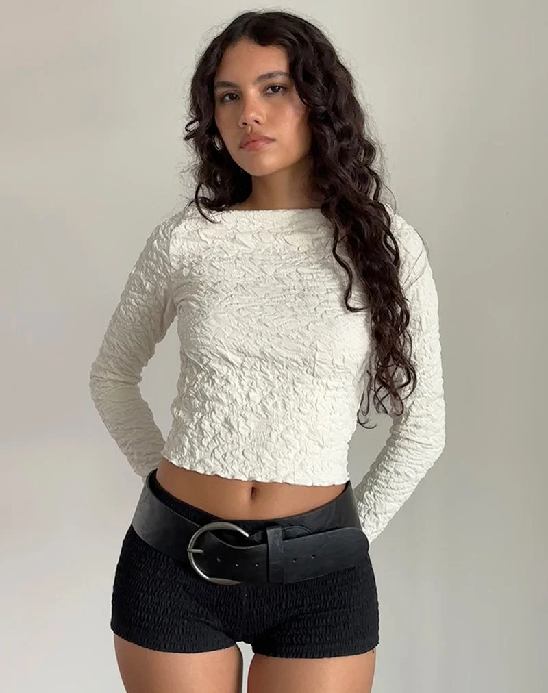 Angela Langarm-Top aus strukturiertem Jersey in Creme