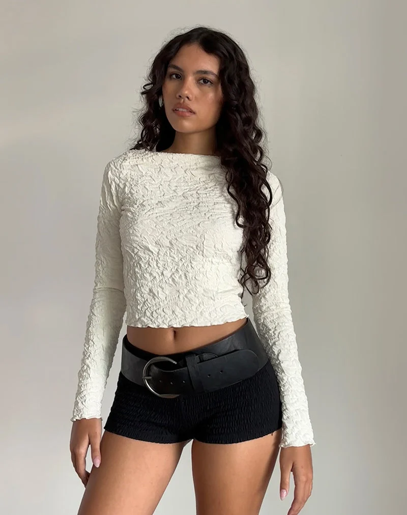 Angela Langarm-Top aus strukturiertem Jersey in Creme