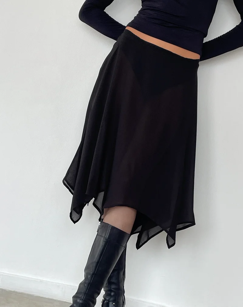 Albertha Midirock aus Chiffon Schwarz