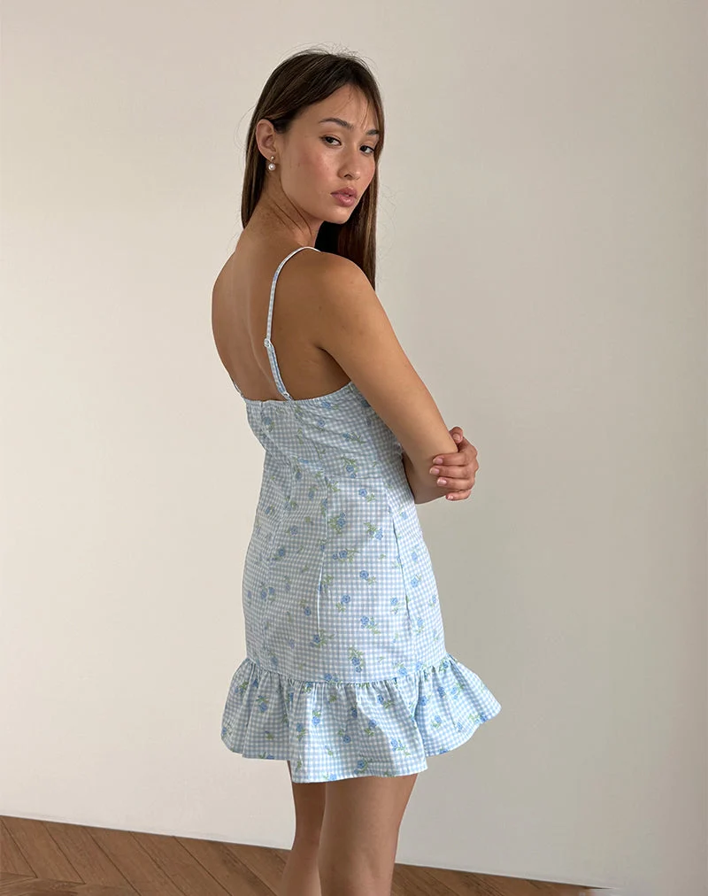 Tivata Minikleid aus blauem Blumengingham
