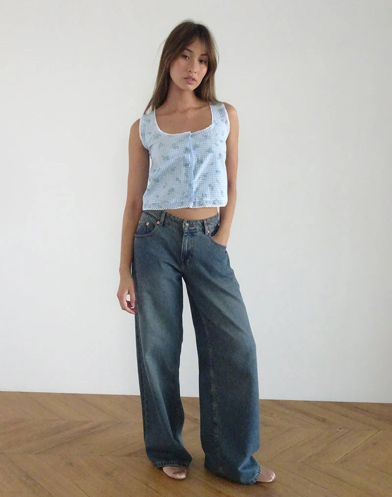 Ternya Top in blauem Blumengingham