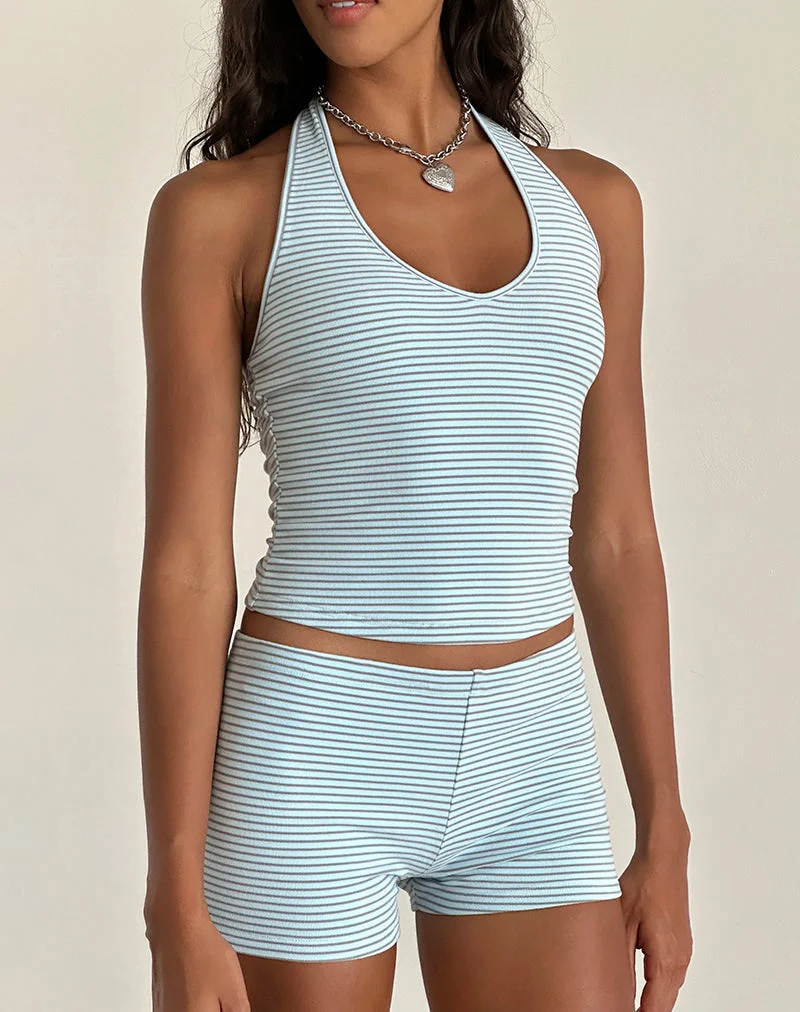 Jules Neckholder-Top aus blauem und grauem gestreiftem Jersey