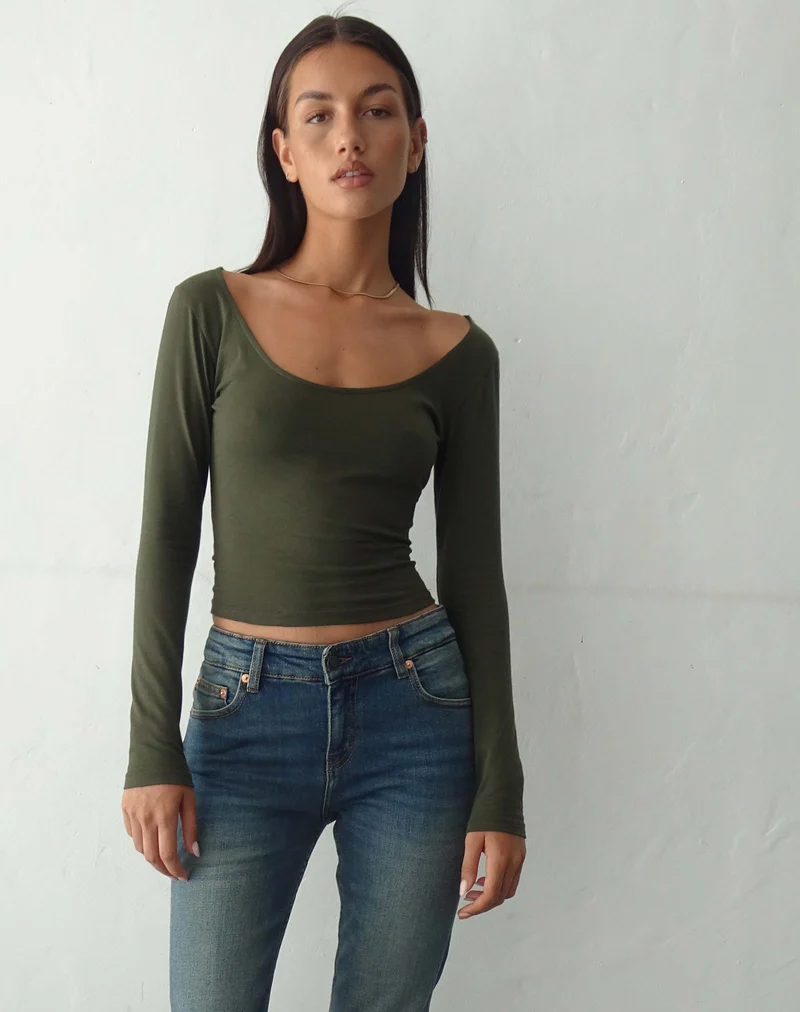Bonlo Langarm-Top in Olive