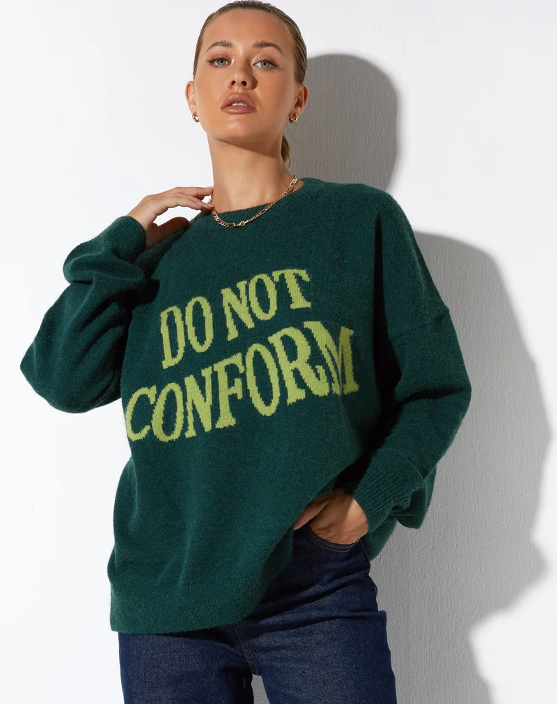 Jamin Pullover in Grün 'Do Not Conform'