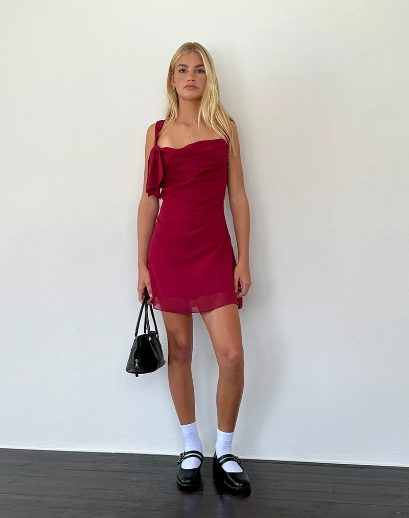 Coraline Minikleid mit Schleife in Burgunderrot
