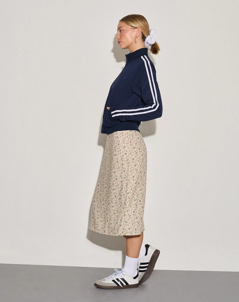 Orion Zip Up Pullover in Navy mit weißen Streifen und M-Stickerei