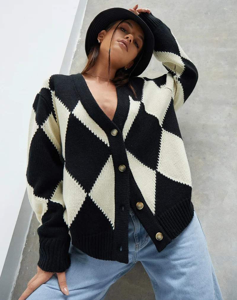 Uriela Cardigan in Harlekin Schwarz und Off White