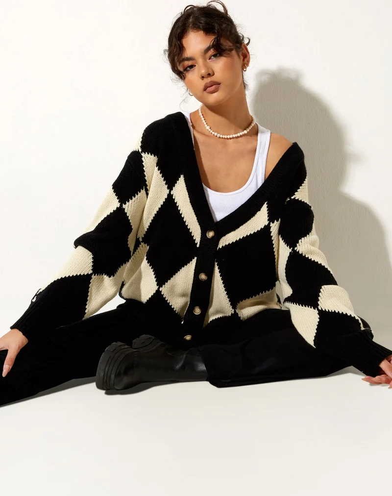 Uriela Cardigan in Harlekin Schwarz und Off White