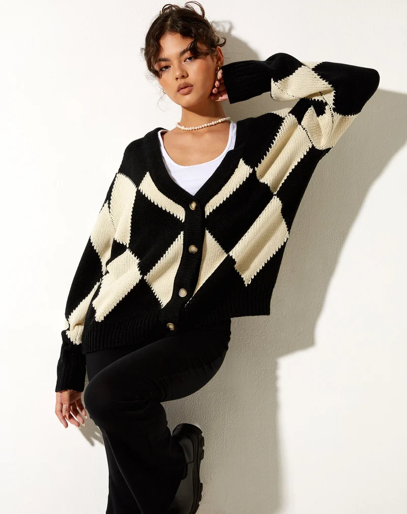 Uriela Cardigan in Harlekin Schwarz und Off White