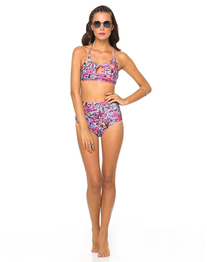 Motel Flux Longline Bikini Unterteil In Fluro Blume