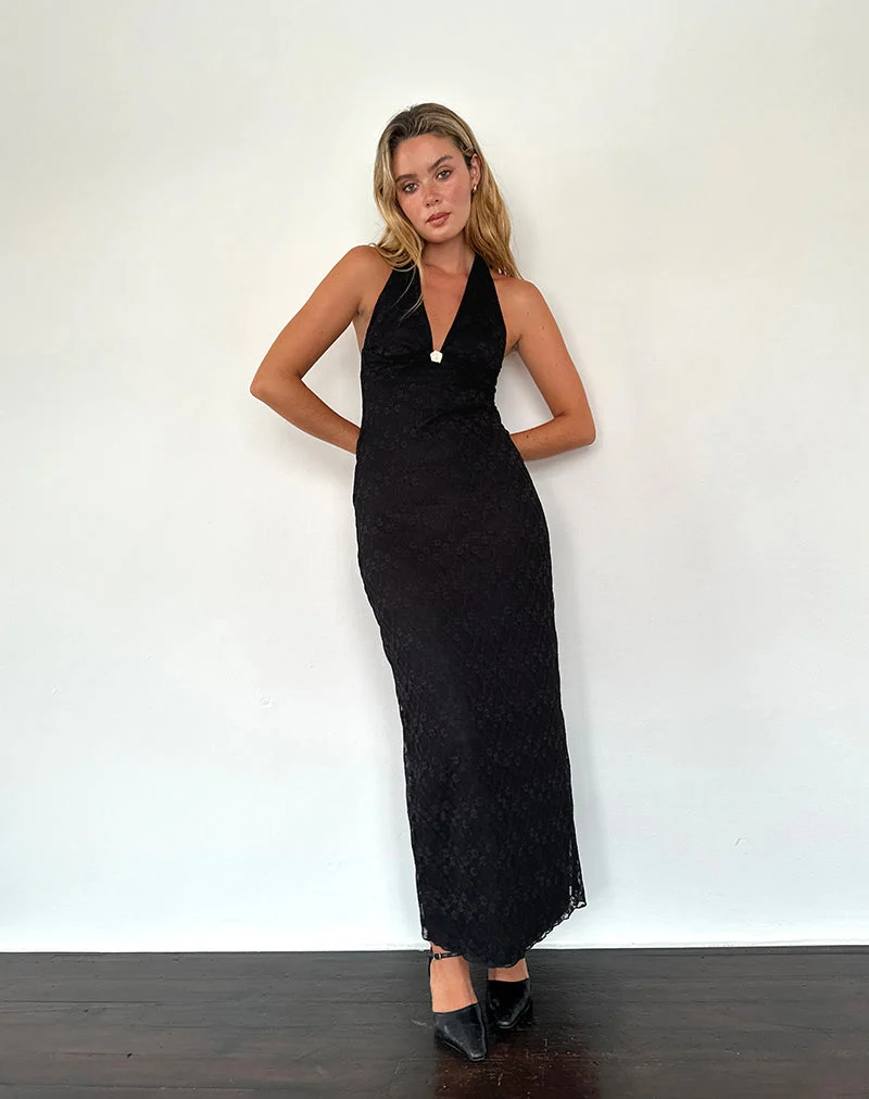 Atma Maxikleid mit Neckholder aus Canina-Spitze Schwarz