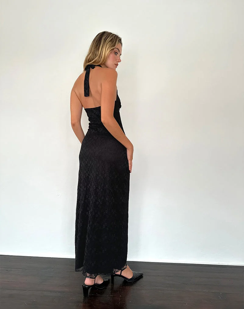 Atma Maxikleid mit Neckholder aus Canina-Spitze Schwarz