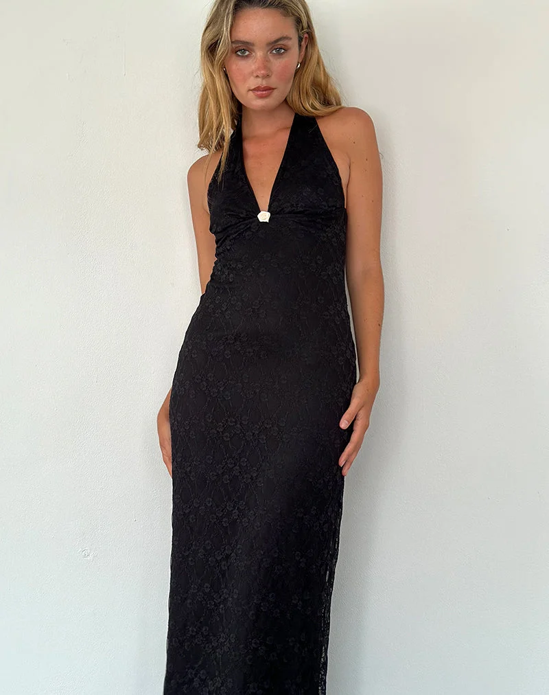 Atma Maxikleid mit Neckholder aus Canina-Spitze Schwarz