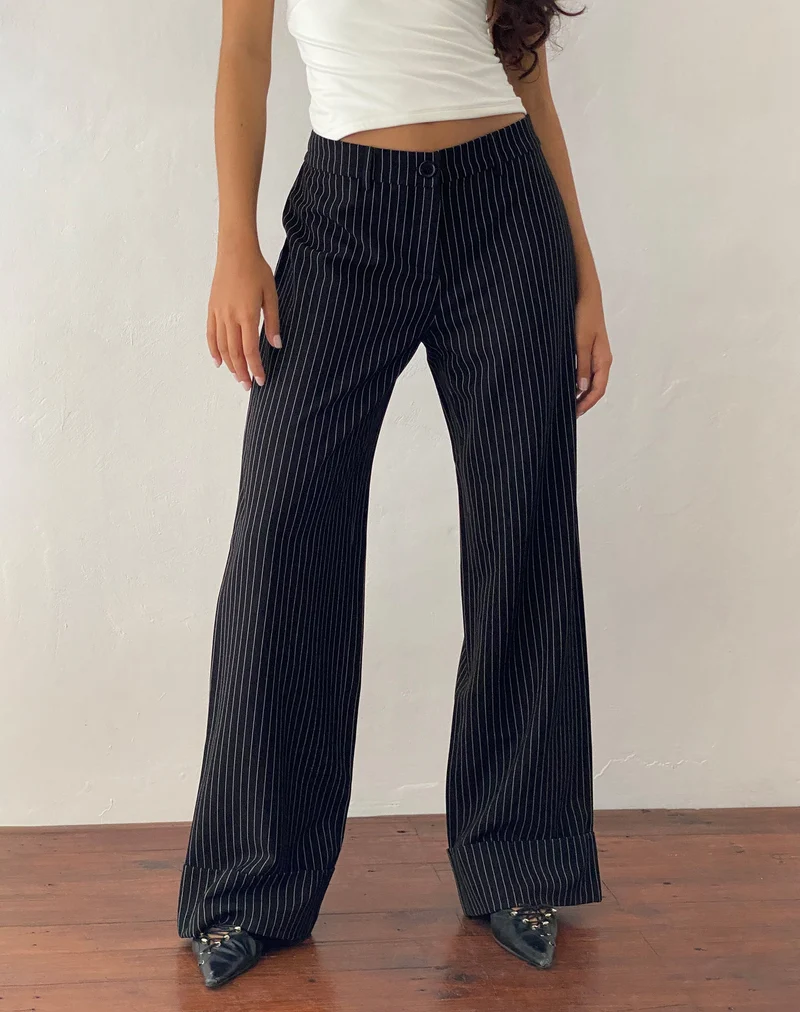 Abba Low Rise Hose in Schwarz Nadelstreifen Tailoring