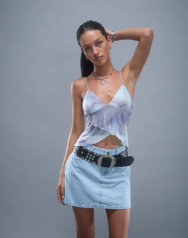 Mini-Rock in A-Linie aus Denim Blue Bleach