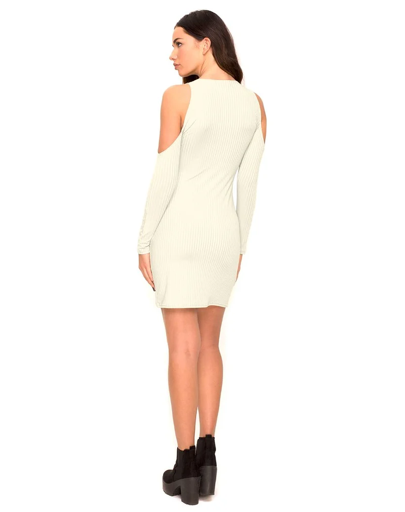 Marsha Kleid mit kalten Schultern aus weißer Rippe
