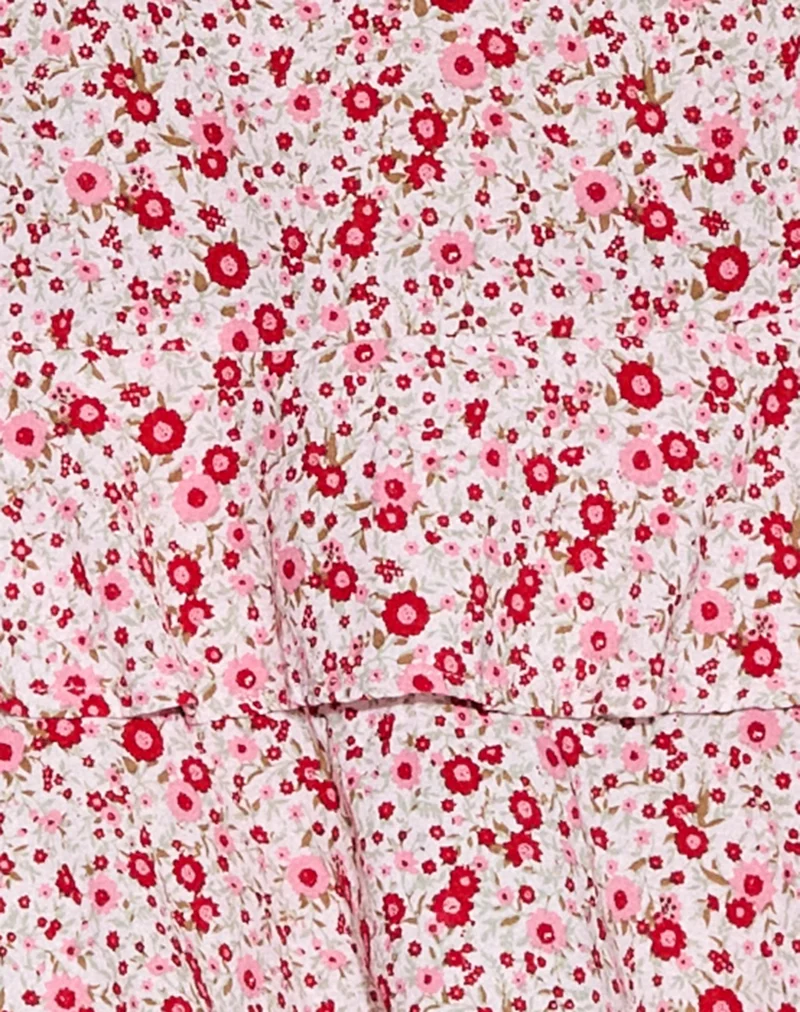 Lowisa Mini-Staffelrock in Blush Red Ditsy Floral